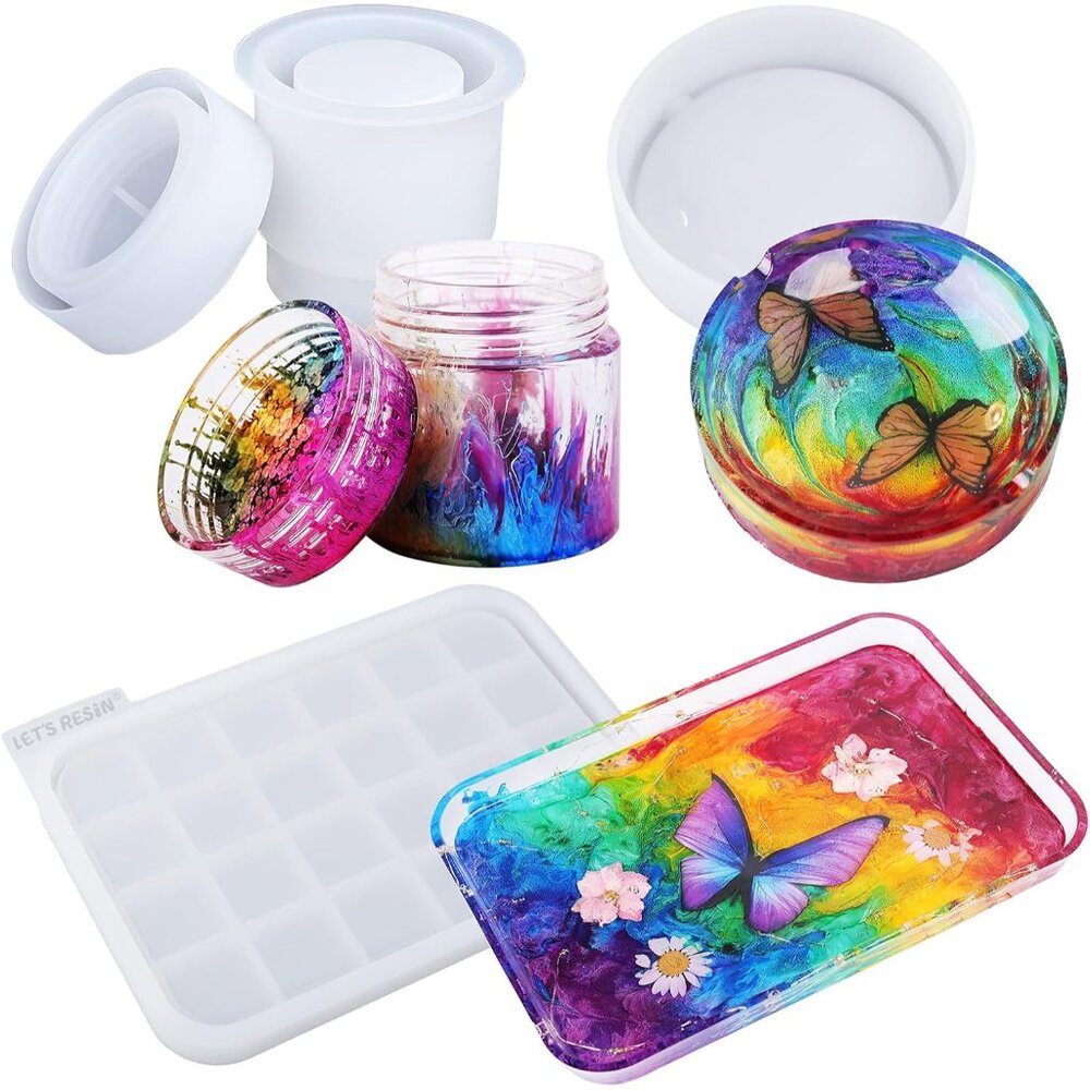 Tray Molds, Jar Silicone Molds with Lid, Resin Molds for Epoxy Resin, Silicone M